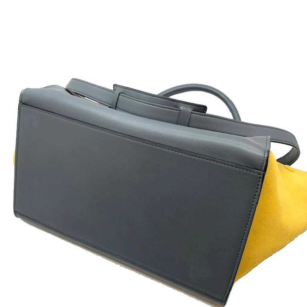CELINE Trapeze Handbag Gray Dark Brown Yellow Leather Suede strap Shoulder bag - Picture 2 of 11